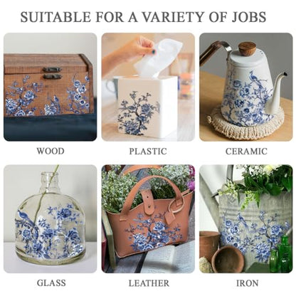 OLYCRAFT 3pcs/Set Blue Flower Rub on Transfers for Furniture and Crafts 15x30cm Blue Bird Decor Transfer Stickers Blue Landscape Rub on Decals for Wood Furniture Scrapbooking Home Decorations