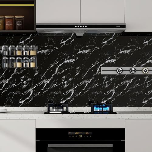 Glossy Marble Contact Paper Peel and Stick Wallpaper 17.7"x78.7" Black - color: Black, size: 17.7"W x 78.7"L