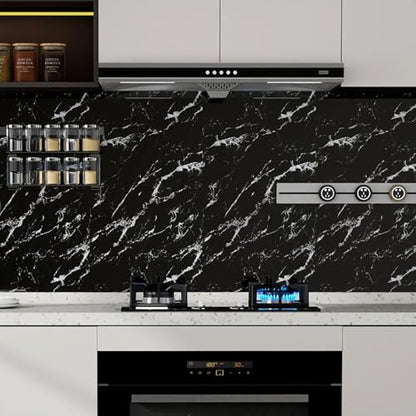 Glossy Marble Contact Paper Peel and Stick Wallpaper 17.7"x78.7" Black - color: Black, size: 17.7"W x 78.7"L