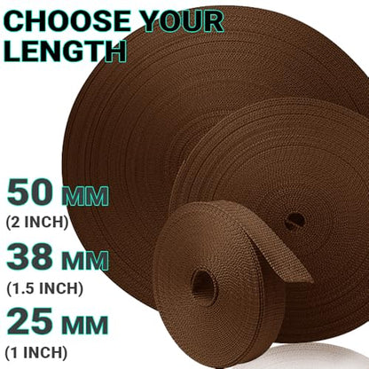 TECEUM Webbing Strap, 3/4" to 2", 10-50 Yds, Multi-Color Heavy Duty Tape - color: Brown, size: 2"- 10 yards