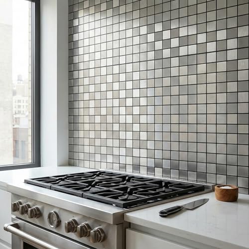 10pcs Waterproof Mosaic Wall Stickers, Silver - color: Silver