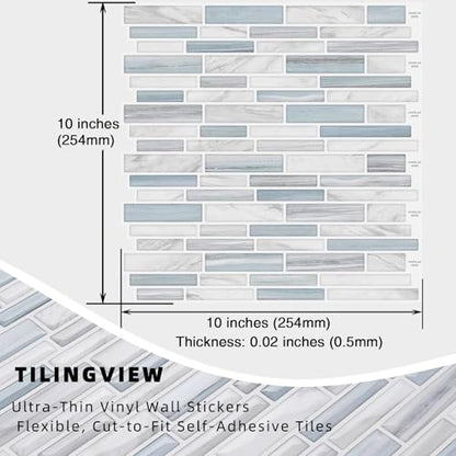 Tilingview 10PCS Peel and Stick Tile for Kitchen Backsplash, Strips Design Self-Adhesive Vinyl Tile, Plastic Wall Sticker (Blue White) - color: Narrow Blue White, size: 10"x10"x0.02"