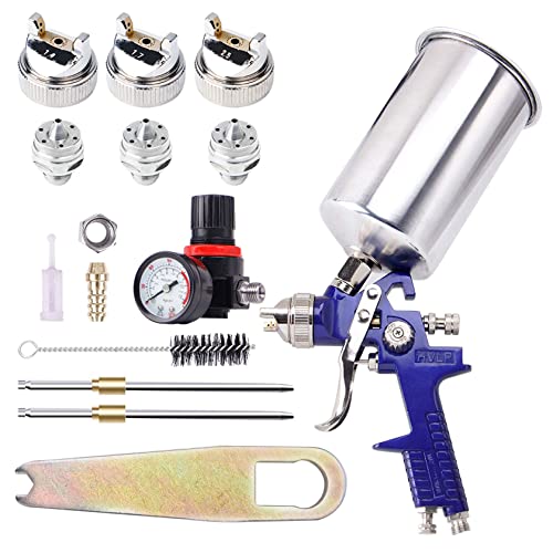BANG4BUCK Professional HVLP Gravity Feed Air Spray Gun, 1.4mm 1.7mm 2.5mm Nozzles, 1000cc Aluminum Cup with Gauge for Auto Paint, Primer, Clear/Top Coat & Touch-Up - color: Blue