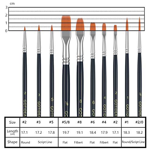 GOTIDEAL Paint Brushes, Acrylic Paint Brushes, 10 Pcs Round Pointed Tip