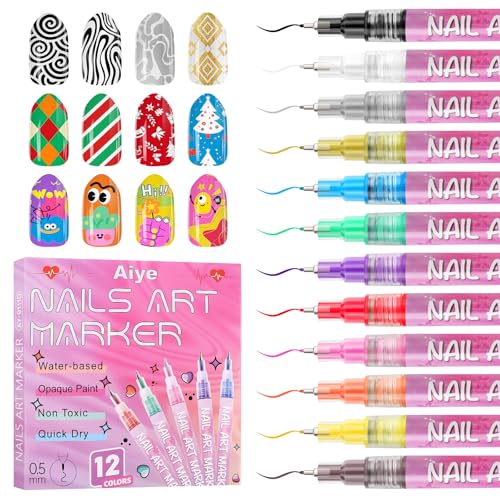 12 Color Nail Art Markers Set, Kalolary Nail Polish Pens Nail Point - color: N