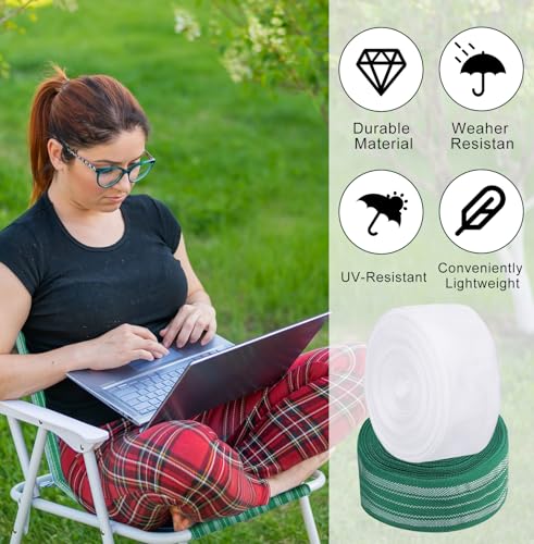 HESTYA 2 Rolls 2 1/4 Inch x 100 Feet Lawn Chair Webbing Folding Polypropylene Webbing for Outdoor Furniture Seat Repair Replacement - color: Green White, White Gray