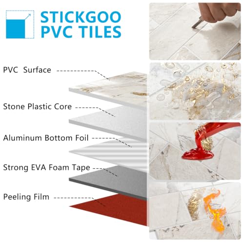 STICKGOO 10-Sheet Backsplash Peel and Stick Subway Tile(Thicker Design, Glossy Pandora Marble) - color: Glossy Pandora Marble