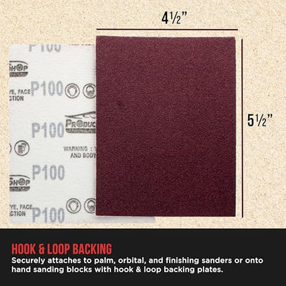 ProductionShop Premium Red 100 Grit 1/4 Sheet Size Red Sanding Sheets, Box of 30 - Hook & Loop Backing Sandpaper, Coarse-Cut Abrasive - Fits Palm Sanders, Hand Sanding Blocks - Woodworking, Auto Paint - style: 100 Grit