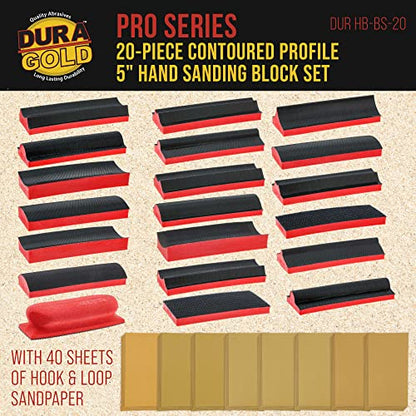 Dura-Gold 20-Piece Contoured Profile 5" Hand Sanding Block Set with 40 - size: 20-Piece