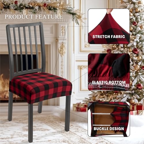 SearchI Dining Chair Seat Covers Set of 4, Rear Covered, Red and Black - color: Christmas Red and Black