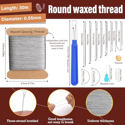 Waxed Thread 0.55mm Leather Waxed Thread Upholstery Repair Kit - color: Beige, Gray, Brown