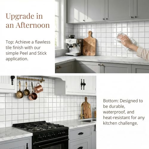 24 Sheets Pure White 6"x6" Peel and Stick Subway Tile Backsplash - color: Pure White, size: 24 Pcs 6" x 6" x 0.05"