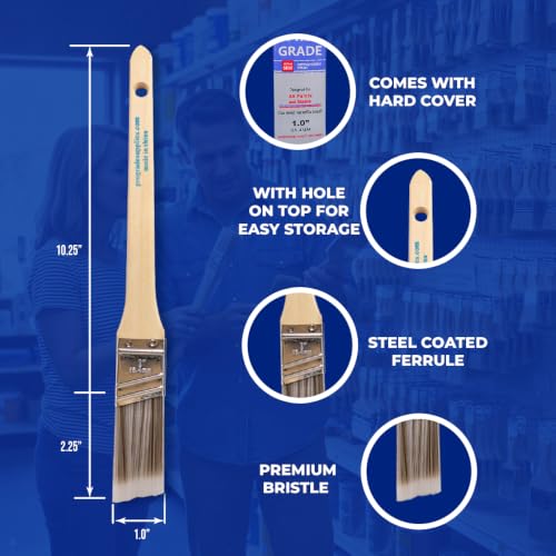 Pro Grade Paint Brushes, 1 Inch Angle Paint Brush, Walls & Trim, 12 Pack