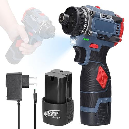 Dioche Electric Screwdriver 16.8V Multi Function Brushless Cordless Impact Screwdriver (2pcs Batteries US Plug)