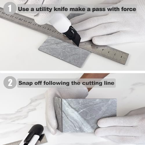 AULIGET 100-Piece Peel and Stick Backsplash Wall Tiles, 3" x 6" PVC Grey Marble Faux Stick on Tiles for Backsplash Kitchen, Bathroom, Laundry Room, Camper, Fireplace - color: Grey Marble