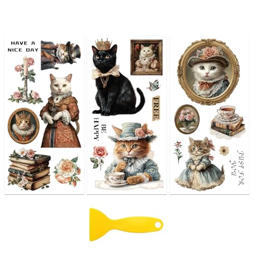 Peacoblue Vintage Cat Girl Rub On Transfers for Furniture Craft 6"x12" - style: Vintage Cat Girl