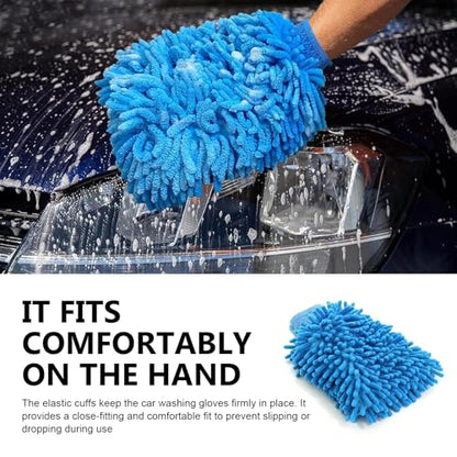MLY Microfiber Car Wash Mitt, Double-Sided Plush Green Mitt Kit Cleaner, Car Wash Mitt Scratch Free for Car Washing and Home Cleaning (7.12" x 10.14" # Blue)
