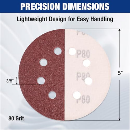 WORKPRO Sanding Discs, 5-Inch 80 Grit 8-Hole Hook and Loop, 150 Pack - style: 150PCS 5 Inch 80 Grit