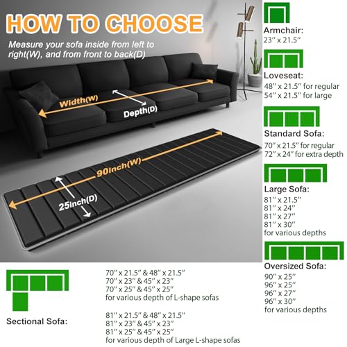 LAVEVE Heavy Duty Couch Cushion Support Board for Sagging Sofa, 25''x90'' - size: 90" x 25" - Oversized sofa