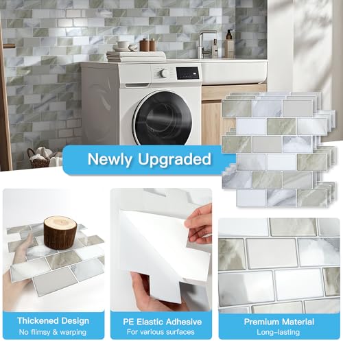 Art3d 10-Pack Subway Peel and Stick Backsplash, Beige & White, 12 x 12 Inch - color: Beige & White