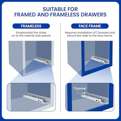 LONTAN 1 Pair Hidden Undermount Soft Close Drawer Slides 9 Inch - color: Soft Close With Bracket, size: 9 Inch