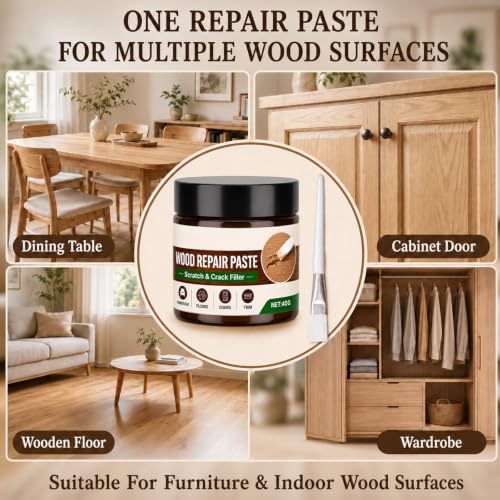 2Pcs Wood Repair Paste For Furniture and Floor,Easy Wooden Furniture Repair Kit,Quickly Repair Scratches and Dents on Wooden Furniture,Suitable For Doors,Floors,Cabinets(White,Brown)