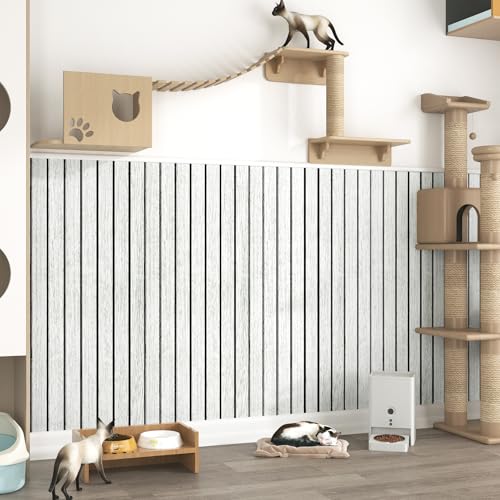 Light Grey Wood Slat Wall Panelling PVC Wall Panels Peel and Stick - color: Light Gray