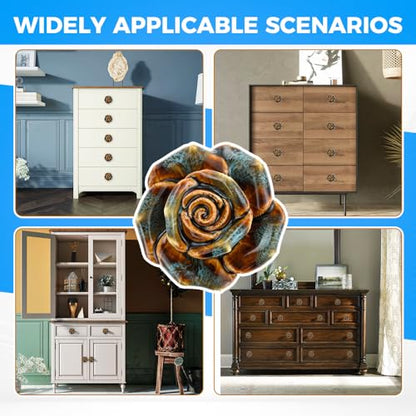 Yetaha 6 Pack Blue Retro Floral Ceramic Knobs Single Hole with Screws - color: Blue