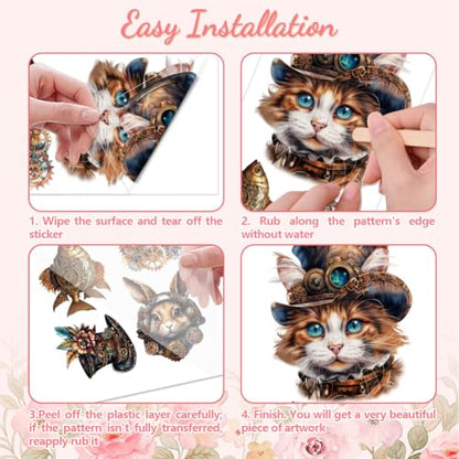 Peacoblue Steampunk Animals Rub On Transfers for Furniture Craft 6"x12" - style: Steampunk and Animals