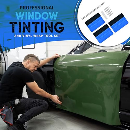 Durable Black Felt Edge Vinyl Squeegee Tool 4-Inch & Craft Knife (3-Pack)