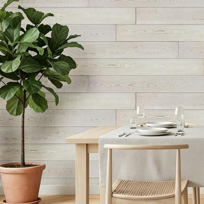 Real Wood Wall Planks-5" White Shiplap Panel Peel and Stick 10Pack 12.5SqFt - color: White Washed