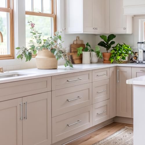 Goldenwarm 10 Pack 3-3/4 Inch Brushed Nickel Cabinet Pulls Modern Kitchen & Bathroom Hardware Heavy Duty Zinc Alloy Drawer Handles with Complete Screw Kit Consistent Finish for Whole-Home Renovations - color: Brushed Satin Nickel, size: 3-3/4 Inches Hole