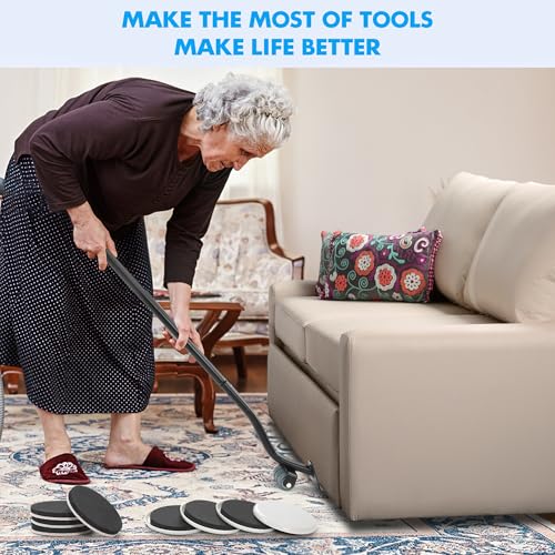 Furniture Lifter Tool + 8-Pack of 3.5" Sliders, Save 80% Effort, Safely and Easily, The Lift and Glide Tool Set for Heavy Furniture and Appliances, Reusable Moving Pads, Floor Protectors for Carpet - size: 24 IN Lifter Tool & 8 Sliders