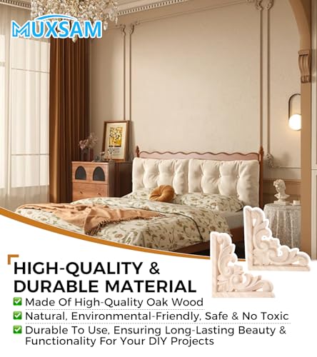 4Pcs Decorative Furniture Appliques Wood Carved Corner Onlays Wooden Decals - size: 2.36 x 2.36 inches
