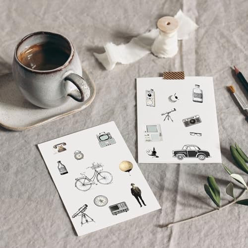 WANDIC 16 Sheets Rub On Transfer Stickers Set, 4 Styles Retro Vintage Mixed Pattern Self Adhesive Stickers Decals for Scrapbook Journal - style: Vintage Theme