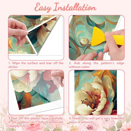Peacoblue Flower Waves Rub On Transfers for Furniture Craft 6"x12" - style: Flower Waves