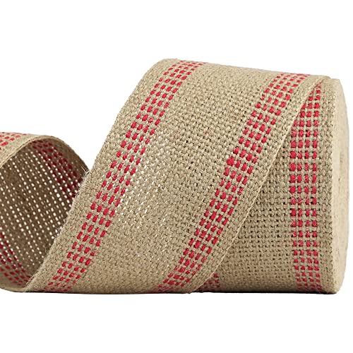 MEEDEE Red Jute 3.5 Inch Webbing Burlap with Red Stitching Upholstery Ribbon Chair Furniture Webbing Heavy Duty Jute Ribbon for Christmas Garland, Wreath, Banner (10 Yards) - color: Red, size: 3.5"