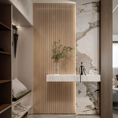 YLL YLL PVC Slat Wall Panel Peel and Stick 236"x 15.7" Faux Oak Grain Wood Slat Panel Self-Adhesive Wallpaper Soundproof 3D Wall Panels - color: Oak, size: 15.7" x 236"