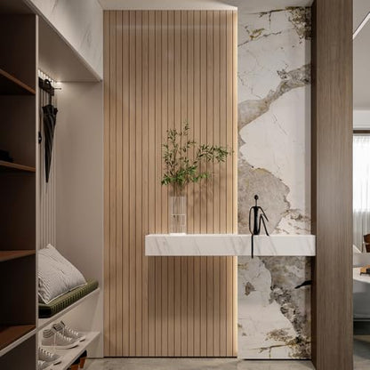YLL YLL PVC Slat Wall Panel Peel and Stick 236"x 15.7" Faux Oak Grain Wood Slat Panel Self-Adhesive Wallpaper Soundproof 3D Wall Panels - color: Oak, size: 15.7" x 236"