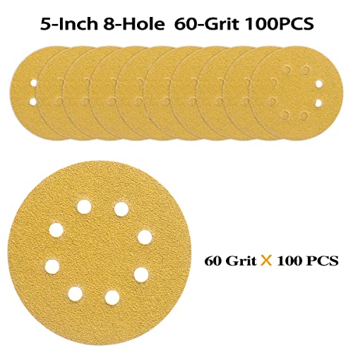 100PCS 5 Inch Sanding Discs 60 Grit Random Orbit Sander Sandpaper - style: Advanced Aluminum Oxide