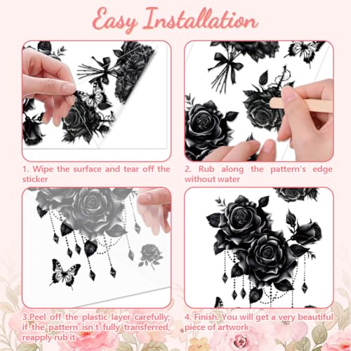 Peacoblue Gothic Black Roses Rub On Transfers for Furniture Craft 6"x12" - style: Gothic Black Roses