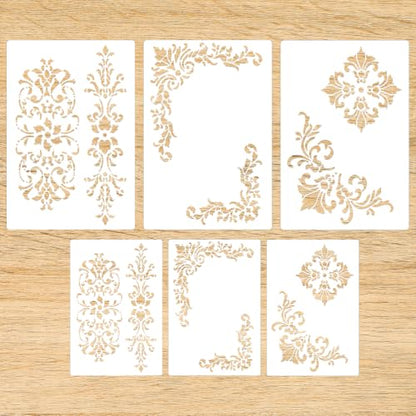6PCS Border Stencils for Painting, Reusable Stencils for Crafts with 3 Designs for Wood, Wall, Fabric, Transparent White Pet
