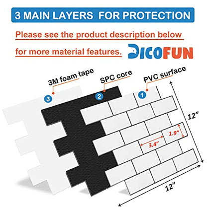 DICOFUN 1 Polished White Thick PVC Peel and Stick Backsplash, Ceramic Look Subway Tile Kitchen Backsplash Wall Tile - color: Polished White, size: 1 Sheet, 12"x12"x0.12"
