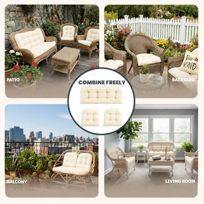 Wicker Chair Cushions 3 Piece Set, Waterproof Outdoor Cushion for Patio Furniture, Loveseat and U-Shaped Wicker Furniture Cushions, Beige - color: Beige