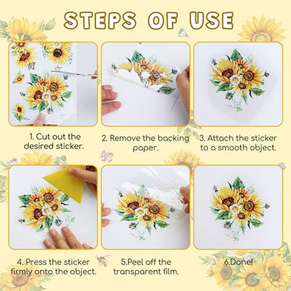 Joeyan Rub On Transfers for Crafts and Furniture, 2 Sheets Large Sunflower Butterfly Rub on Stickers DIY Transfer Decals for Wood Glass Metal Canvas Porcelain Plastic Home Decorations, 11" x16" - style: Sunflower Butterfly