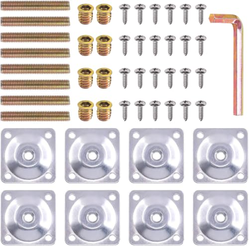 Swpeet 8 Sets Leg Mounting Plates with Hanger Bolts Screws, Furniture Leg Attachment Plates Industrial Strength T-Plate M8 Sofa Legs with Hanger Bolts - style: Sliver Flat Furniture Legs