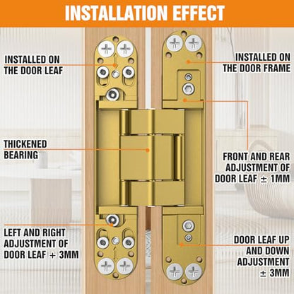 6" Hidden Door Hinge/Concealed Hinges,Invisible Hinges - color: Gold, size: 6 Inch