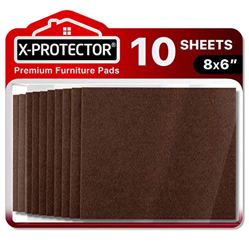 Felt Furniture Pads X-PROTECTOR - 10 Pack Premium 8”x6” Heavy Duty 1/5” - color: Brown, size: 8” x 6”