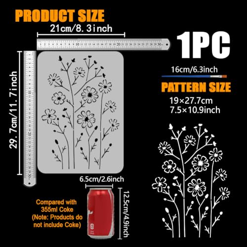 FINGERINSPIRE Line Wildflower Stencil with Brush 8.3x11.7inch Reusable Flowers Leaves Template Plastic PET Line Style Stencil Hollowed Plant Theme Template for Painting on Wood Clothes Canvas Fabric - style: Line Wildflower