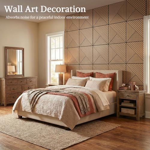 Acoustic Wall Panels, 8 Piece 23.62"X 23.62" PVC Peel and Stick Wall Panels - color: Oak-Elysian Step Vortex, size: 94 X 48 Inches